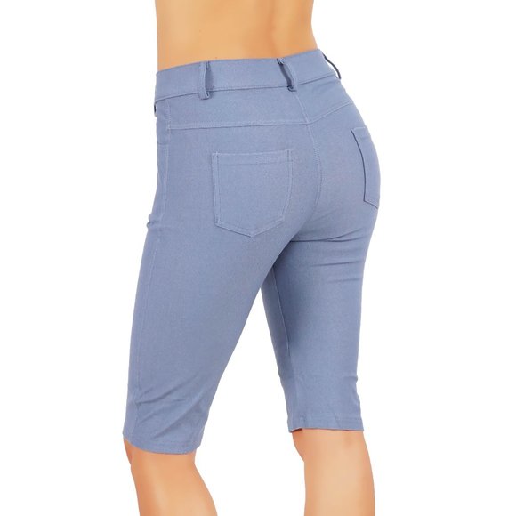 Jean Look Jeggings Shorts Pull Up Pants - Picture 2 of 5